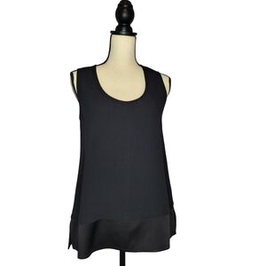Proenza Shouler womens black sleeveless scoop neckline satin detail blouse sz L